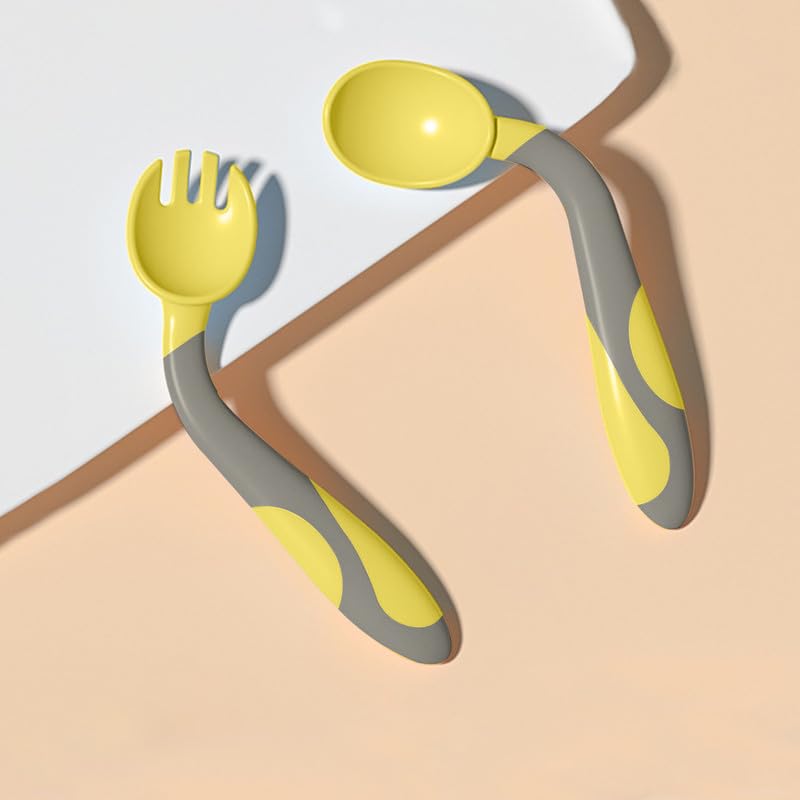 Bembika 360 Degree Bendable Baby Self Feeding Spoons with BPA Free Material Gum Friendly Spoon for Baby Feeding Babies Self Feeding Spoon-Lemon Yellow-image-11
