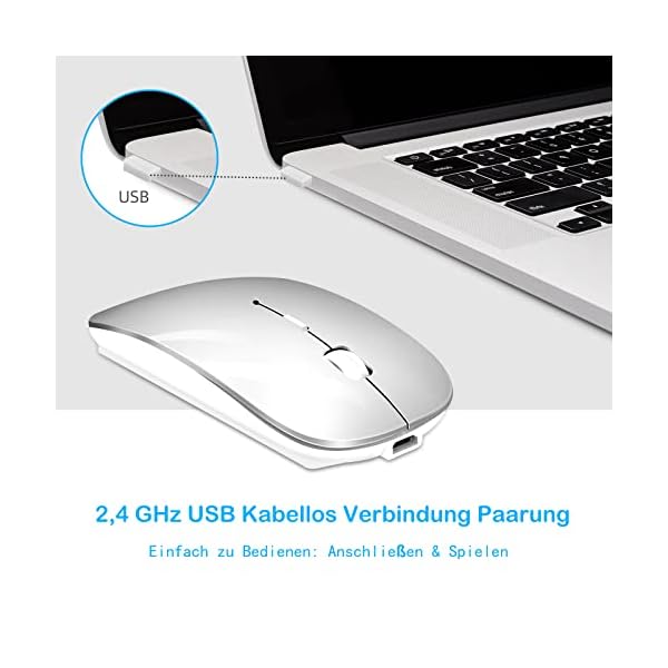 Kabellose Maus, Funkmaus 2,4 GHz mit USB-Empfänger für Laptop Computer -Wiederaufladbar Tragbare Silent Maus Kompatibel… – Bild 8