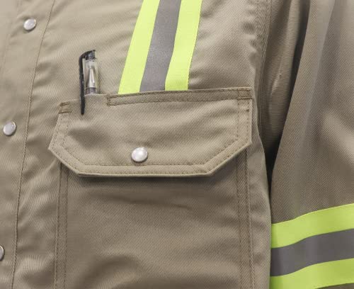 Bocomal Fr Shirts Hi Vis/High Visibility Flame Resistant/Fire Retardant Shirt 7Oz Khaki Fr Shirts For Men #TOP5