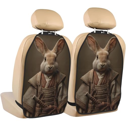 Funny Rabbit Samurai Sword Car Seat Back Kick Protectors,2 Pack Kick Mats With Storage Pockets For Vehicles To Protect From Dirt Mud Scratches