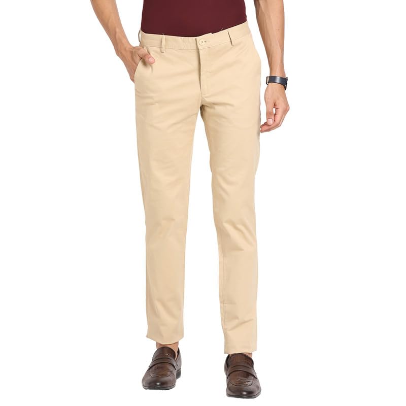 Image of Turtle Men Cotton Stretch Solid Ultra Slim Fit Casual Trouser