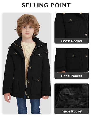 Wenven Boys Thicken Quilted Cotton Twill Jacket Parka With Hood thumb #3
