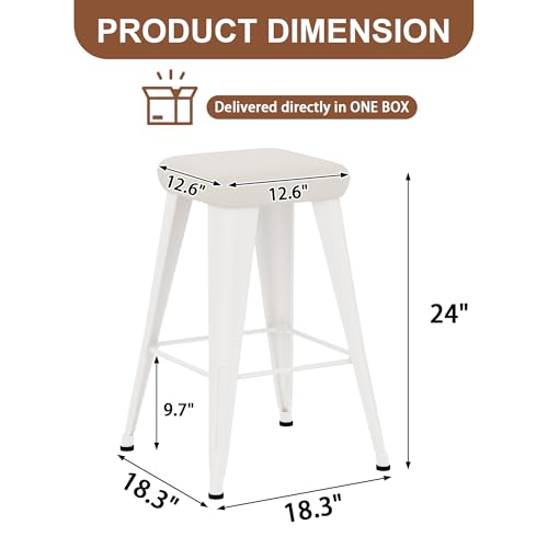 Image of Yongchuang Backless Bar Stools Set of 4, 24 inch Farmhouse PU Leather Barstools | Upholstered Counter Height Stools with Metal Legs, Modern Rustic Kitchen Island Dining Counter Stools Off-White