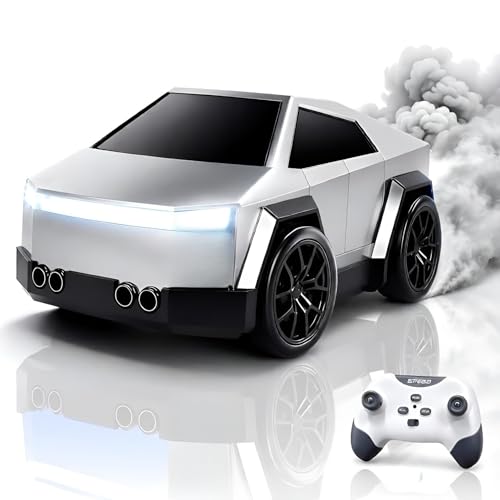 Image of RC Drift Car for Kids with Mist Spray | Drift & 360 Spin | Follow Me & Escape Mode | LED Headlights, 3 Music Modes | USB Type-C Rechargeable Remote Control Toy Car Gift for Boys & Girls - Grey