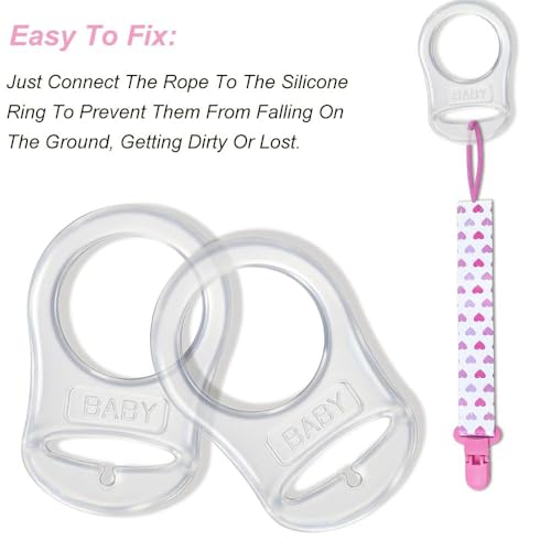 Silikon-Knopf-Ring, 2 Pcs Schnuller Adapter, Silikon Dummy Schnuller Halter Clip Adapter Ring, Silikonring für Schnuller (Transparent)