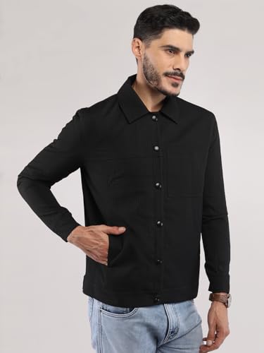 Image of CHKOKKO Men's Fleece Solid Winter Wear Regular Fit Standard Length Jacket