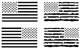 American Flag Decal 4 Pack: American Flag, Distressed American Flag Decals (Small ~4', Black)