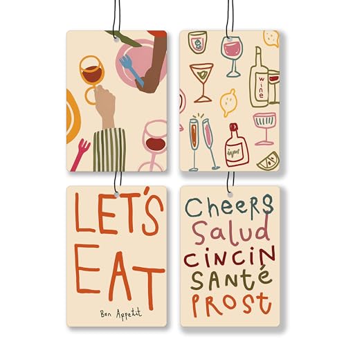 Image of Trendy Kitchen Bar Cart Lavender Air Freshener, Colorful Cheers Aesthetic Hanging Air Freshener 4 Pcs for Bar Pub Kitchen Cars Closet Drawer Books, Retro Car Accessories Mirror Decor for Women