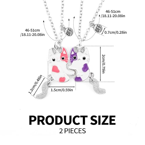 2pcs Friendship Necklace, Magnetic Matching Couples Best Friend for Necklaces Charm Pendant Forever Jewelry Gift for Anniversary Birthday Women Men(Cats)2