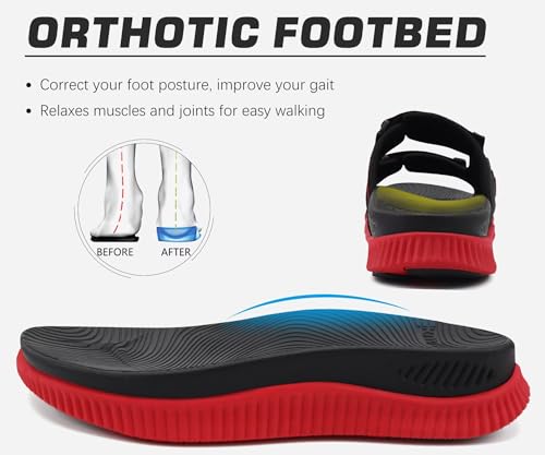 Image of KuaiLu Mens Orthotic Sandals Athletic Thick Cushion Recovery Sport Slides Adjustable Strap Open Toe Walking Sandles With Comfortable Plantar Fasciitis Arch Support