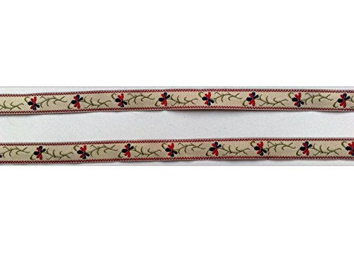 2 m Borte 2,35€/m Blumenranken Trachten Wiesn Bordüre Zierband Webband 12 mm breit Farbe: Ecru/rot/Olive/dunkelblau Cover
