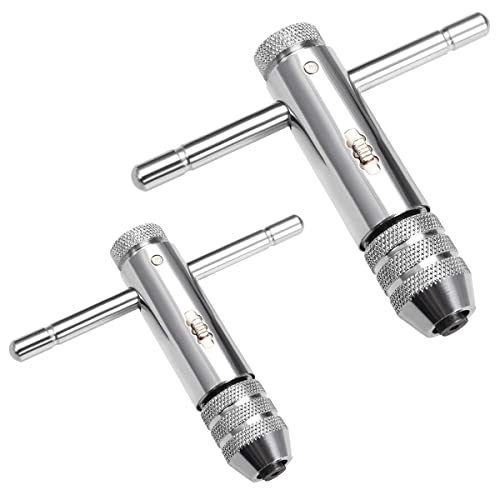 Treki 2PCS Clés à Tarauds à Rochet Clé à Cliquet à Poignée en T Réglable Support de Robinet à Cliquet M3-M8 / M5-M12 Clé à Filetage pour...