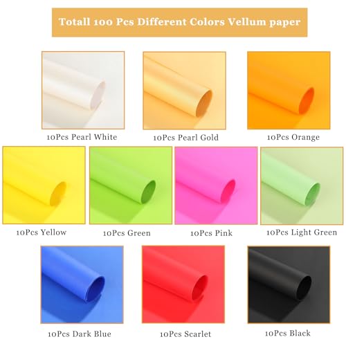 Papel aveludado colorido, 100 folhas, 10 cores, papel de velino transparente, 21 x 28 cm, 110 g/m²,
