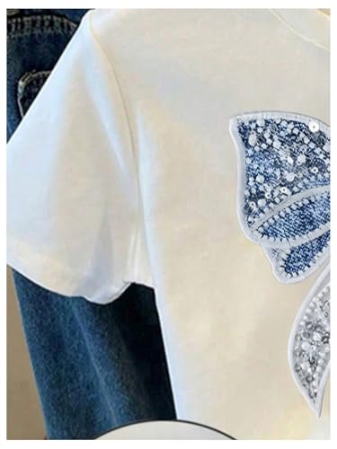 Image of SHENHE Girl's Graphic Bow Tshirt Crew Neck Short Sleeve Camo Print Loose Fit Tee Top