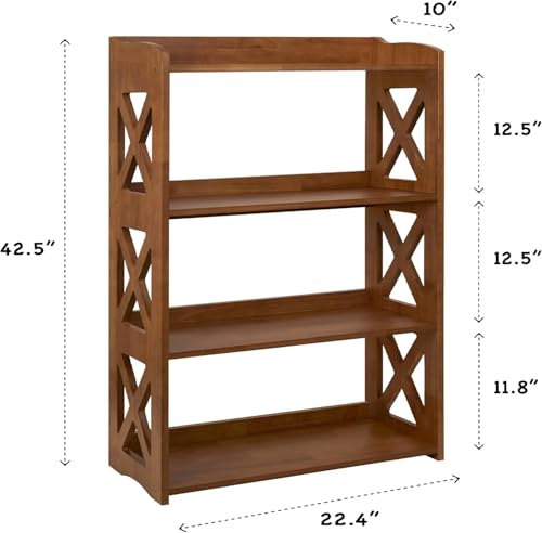 Image of 4 Tier Bookshelf, Wood Bookshelf with Open Shelves, Narrow Bookshelf Freestanding Storage Organizer, 4 Shelf Bookcase Small Bookshelf Display Brown Bookcase for Living Room Bedroom Office