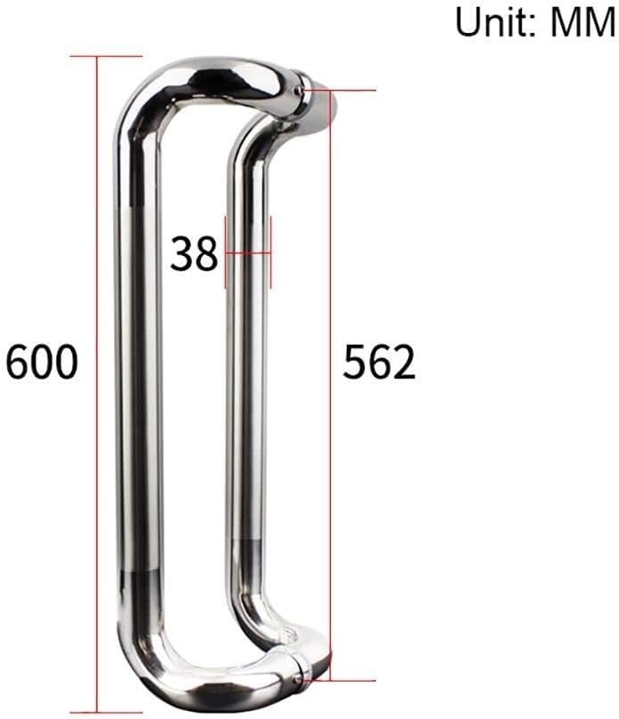 Door Hardware,Brushed Stainless Steel Round Tube Glass Frame Door Push-Pull Handle Bathroom Sliding 6 Lengths (Size : 600x562x38mm)