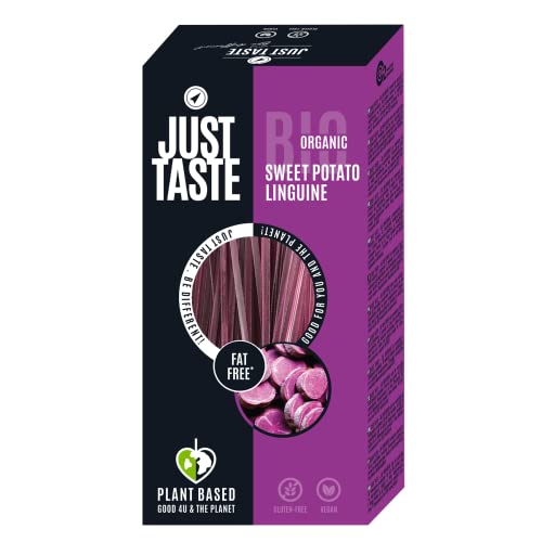 JUST TASTE - Batata dulce orgánica Fettuccine/linguine lila – High Carb – 84 g de carbohidratos – Pasta de camote ideal para deportistas – poco azúcar, 250 g (6 unidades)