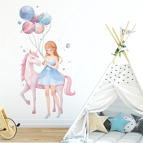 Lovely Girl and Pink Unicorn Wall Stickers miniatura 2