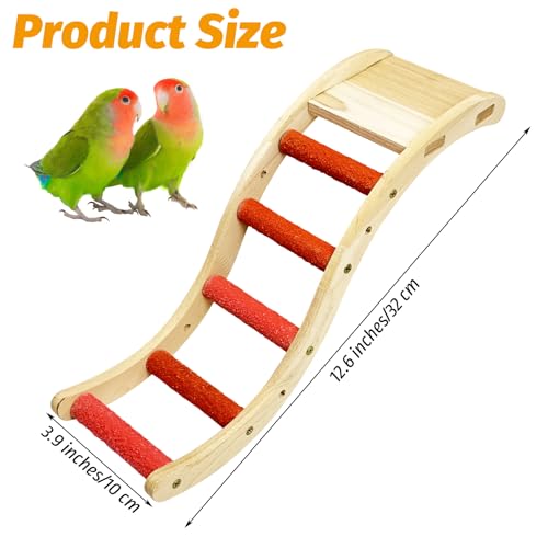 Image of Hamiledyi Nature Wooden Bird Ladder Pet Parrots Climb Bridge Exercise Stands for Parakeet Climbing Chewing Bridge Bird Cage Accessories for Cockatiel Parakeet Lovebirds Budgie (Orange)