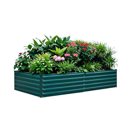 Raised Garden Bed 841.5FT Galvanized Raised Garden Beds Outdoor for Vegetables Flowers Herbs Steel Large Deep Root Planter Box Tall Raised Garden Bed Kit with 3ftx30ft Weed Barrier Fabric Green