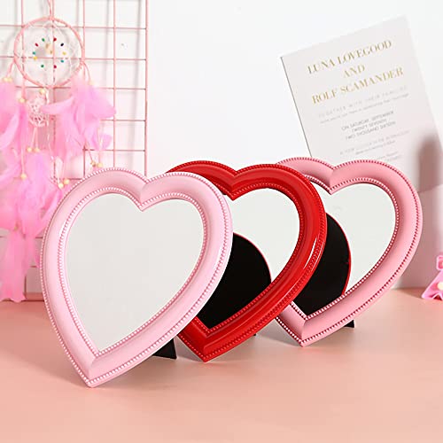 Mokoze Desk Heart Mirror, Wall Mounted Mirror With Bracket Hanging Hole, 11"X10.6" Light Pink Mirror, Table Vanity Mirror For Home Room Decor, Birthday Valentine's Day Gift For Girl Women #TOP5