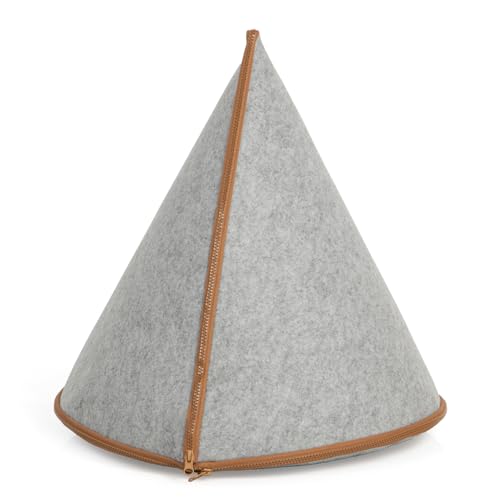 CanadianCat Company | Katzen Tipi Zelt für Haustiere Katzenzelt Cone Katzen Tipi, XL Katzenhöhle aus Filz inkl. Flauschkissen, hellgrau, 45 x 45 x 50 cm