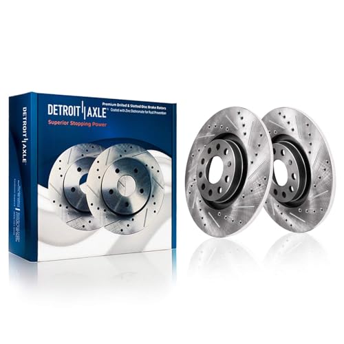 Image of Detroit Axle - Brake Kit for Volkswagen 2006-2010 Jetta 2008-2009 Audi A3, 12.28'' inch Front and 10.24'' inch Rear Drilled & Slotted Disc Brake Rotors Ceramic Brake Pads Replacement