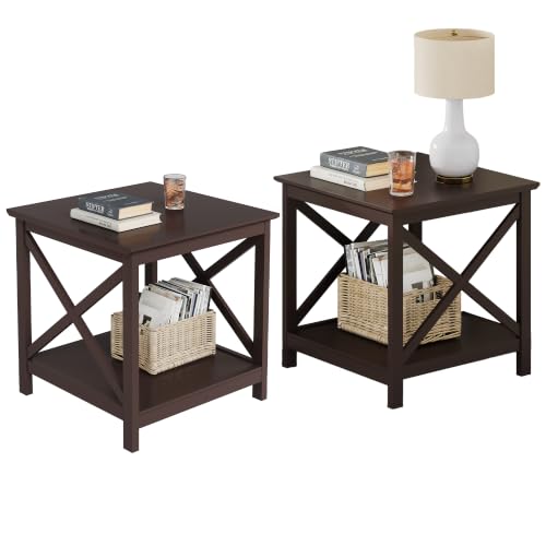 Image of ChooChoo End Tables Set of 2, 24 Inch End Table with 2-Tier Storage Shelf
