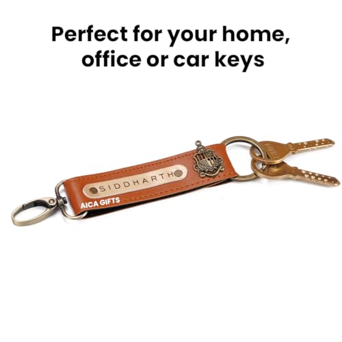 Image of AICA Personalized Name, Color & Charm Leather Keychain - Pack of 3 | Customized Unisex Keychains for Office Bags, Keys, Backpacks, School & College Use | Stylish Keychain for Daily Use Travel Gifting