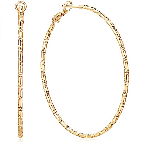 SPOINT SPOINT Gold Hoop Earrings 14K Gold Hoop Earrings for Women Big Lightweight and Hypoallergenic Extra Large 14 Karat Hoops Earring for Womens Earring 35mm 45mm 55mm