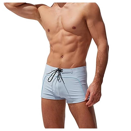 Colorblock badbyxor herr snäva korta badshorts med dragsko simbyxor vattensport korta byxor UV-skydd pojkar simkläder skolsimning badshorts män strand hotspring surfing strand shorts, Vit, L