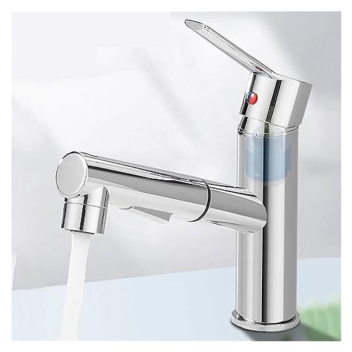 Grifos extraíbles de doble salida, grifo de lavabo de baño, mezclador frío y caliente de acero inoxidable, lavabo de enjuague bucal negro mate, grifo retráctil(MP47 Chrome)