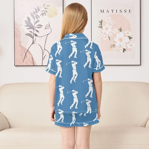 ALAZA Golf Player Blue Satin Pajamas Set Short Sleeve Button Down Sleepwear Summer Pjs 2 Piece4