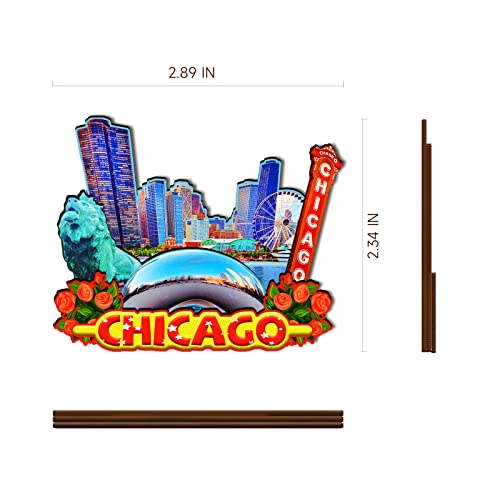Imán decorativo de madera USA Chicago - 3D redondo miniatura 3