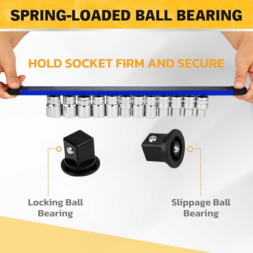 Image of 5-Piece Magnetic Socket & Bit Organizer Kit, 1 /4 inch 3 /8 inch 1 /2 inch Heavy Duty Socket Holder Holds 40 Clips, Aluminum Sockets Rail for Tool Box Drawer, 1 /4 inch Slidable Drill Bit Organizer Holds 80 Bits