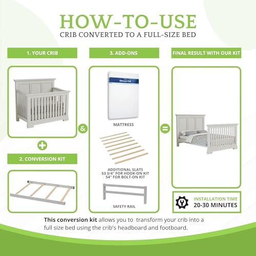 Image of Full-Size Conversion Kit Bed Rails for Oxford, Soho, Ozlo & Avalon Baby Convertible Cribs - Solid Wood - Toddler and Adult Rail for Full-Size Bed - Nursery and Baby Furniture (Gray, Bolt-On Kit)