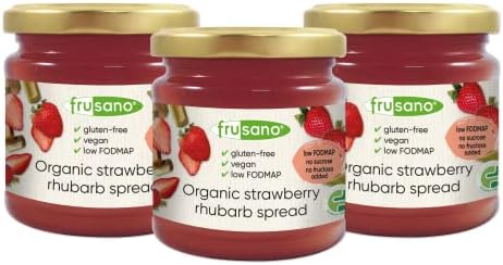 FRUSANO Set of 3 Organic Strawberry Rhubarb Spread 8.3oz | Low Fodmap - Fodmap Friendly certified, NO added Fructose, lactose and gluten free | USDA Organic Natural Jam Sweet Real Taste