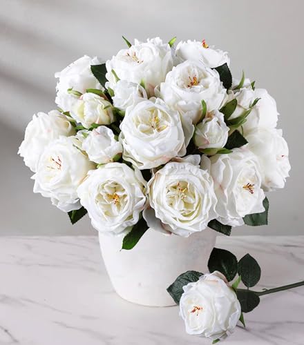 florisso White Austin Rose Faux Flowers...