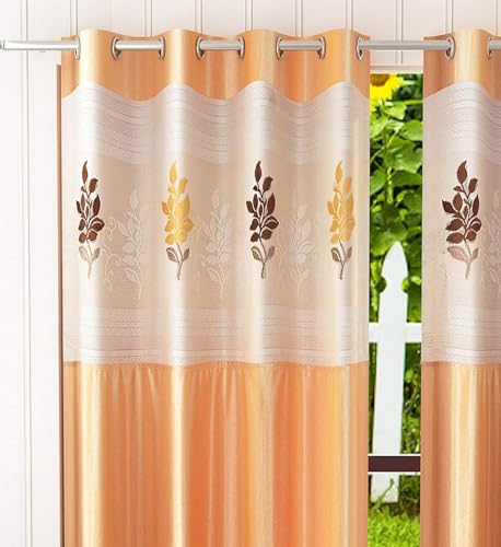 Image of Polyester Floral Patch Printed Curtains, for Home Decor, Windos, Door, Long Door (Set of 2 Pcs)(Beige 9 Feet)