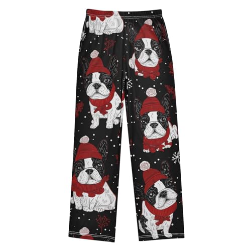 ZZXXB French Bulldog Spruce Branch Boys Long Pants Soft Trousers Elastic Waist Kids Lounge Bottoms with Pockets S-XL