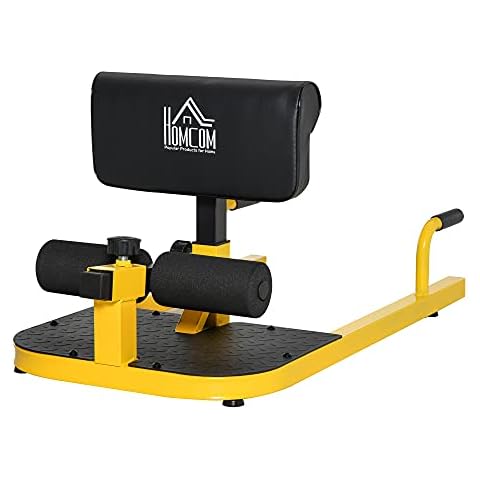 HOMCOM Sissy Squat Kniebeugentrainer Beintrainer Bauch-Gesäß-Trainer 3 in 1 Trainer verstellbar bis 120 kg Stahl Gelb+Schwarz 50 x 97 x (44,5-56,5) cm Cover