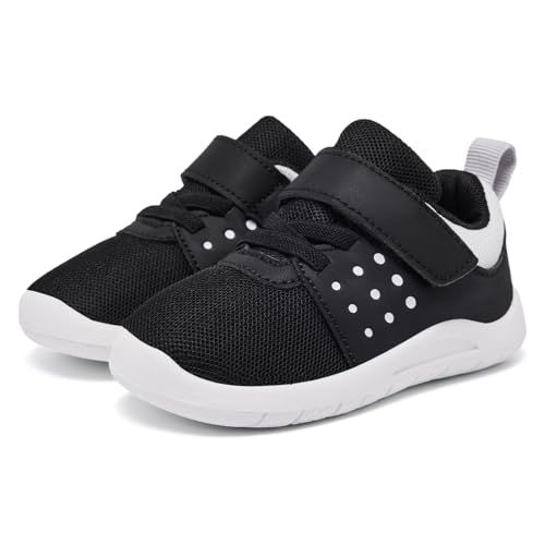 MORENDL Toddler Baby Shoes 0-4 Years Boy Girl Lightweight Breathable Non-Slip Sports Sneakers Running Walking Tennis Barefoot Shoes Black White 18-24Months