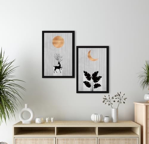 Image of ArtX Paper Boho Aesthetic Wall Decor Paintings with Frame for Home Decoration, Painting for Living Room Bedroom Office, Framed Painting for Wall Decoration, Wall Decor For Living Room, Set Of 2