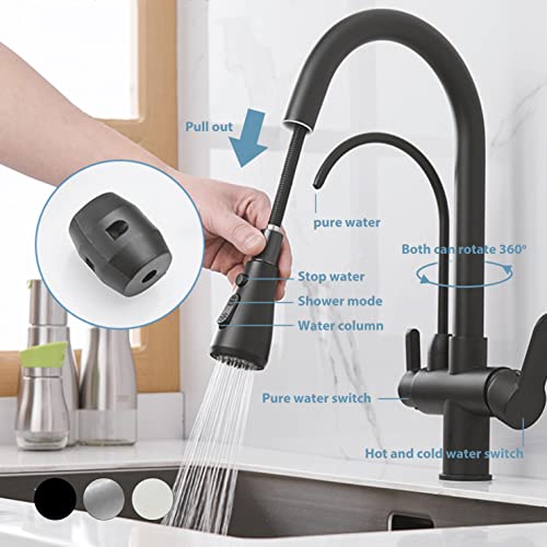 Deck Mounted Black Kitchen Faucets Pull Out Adjustable Cold And Hot Water Filter Tap For Kitchen Three Ways Sink Mixer Kitchen Faucet Brass #TOP2