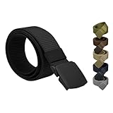 PIQSTORE Cinturón Táctico Hombre en Color Negro – Cinturón Militar de Nylon Ajustable, Ligero y Resistente – Hebilla Sin Metal Ideal para Aeropuertos, Trabajo, Viaje o Uso Diario (3,8 x 135 cm)