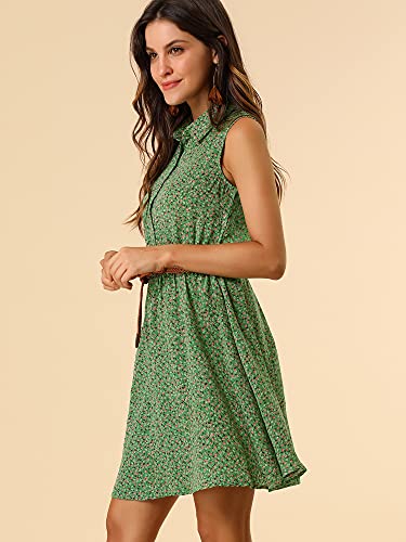 Image of Allegra K Women's Floral Printed Half Placket Above Knee Summer Sleeveless Belted Dress
