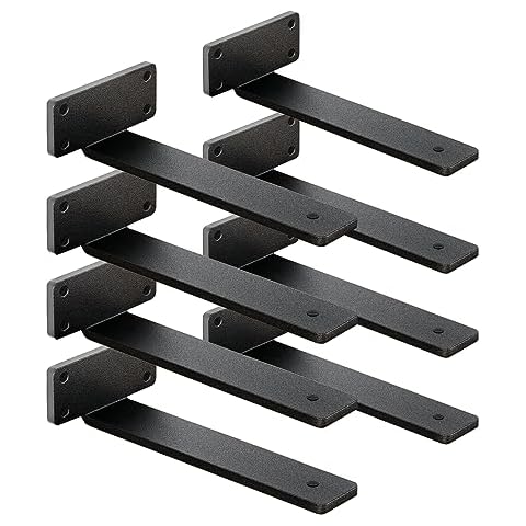 8 Pack Shelf Brackets 12 Inch Floating Shelf Bracket 1/5 inch Thick Heavy Duty Hidden Shelf Brackets Iron Metal Brackets for Shelf Support with Screw Included Cover