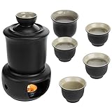 MyGift 8-piece Japanese Black & Tan Ceramic Sake Serving Set with Warmer