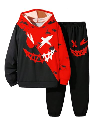 WDIRARA Boy's 2 Piece Outfits Graphic Long Sleeve Hoodie Sweatpants Set