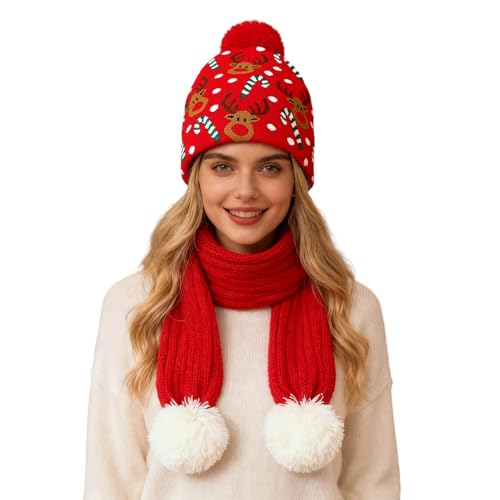 Damen Mütze Schal Weihnachtsmütze Set Wintermütze Warm, Weihnachts...